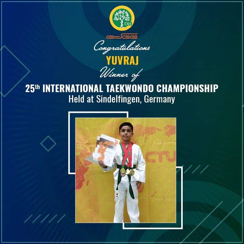 Yuvraj Singh of Delhi International School Edge, Sector-18, Dwarka Delhi Won Three Gold & One Silver Medal in the 25th International Taekwondo Championship held at Germany
