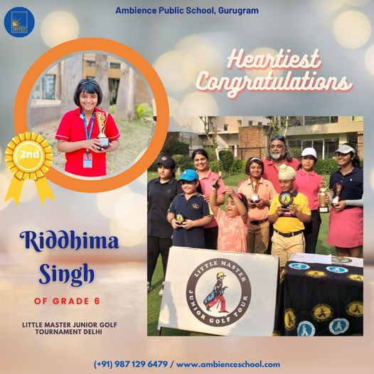 Heartfelt congratulations to Riddhima Singh, who placed second in the Little Master Junior Golf Tournament in the Delhi region.