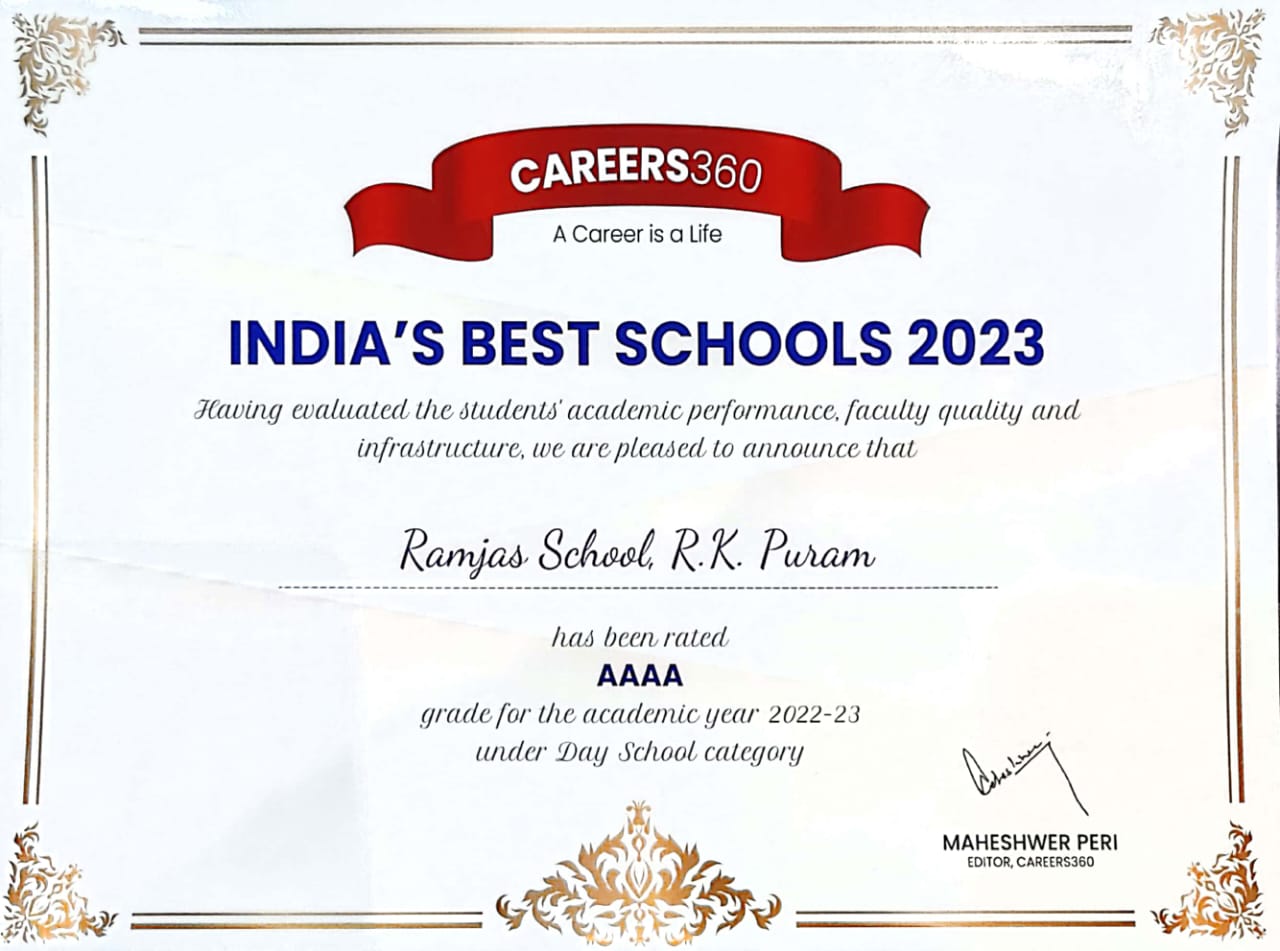 Ramjas International School R.K. Puram Delhi Has been rated AAA grade for the academic year 2022-23 under Day School category by Career 360